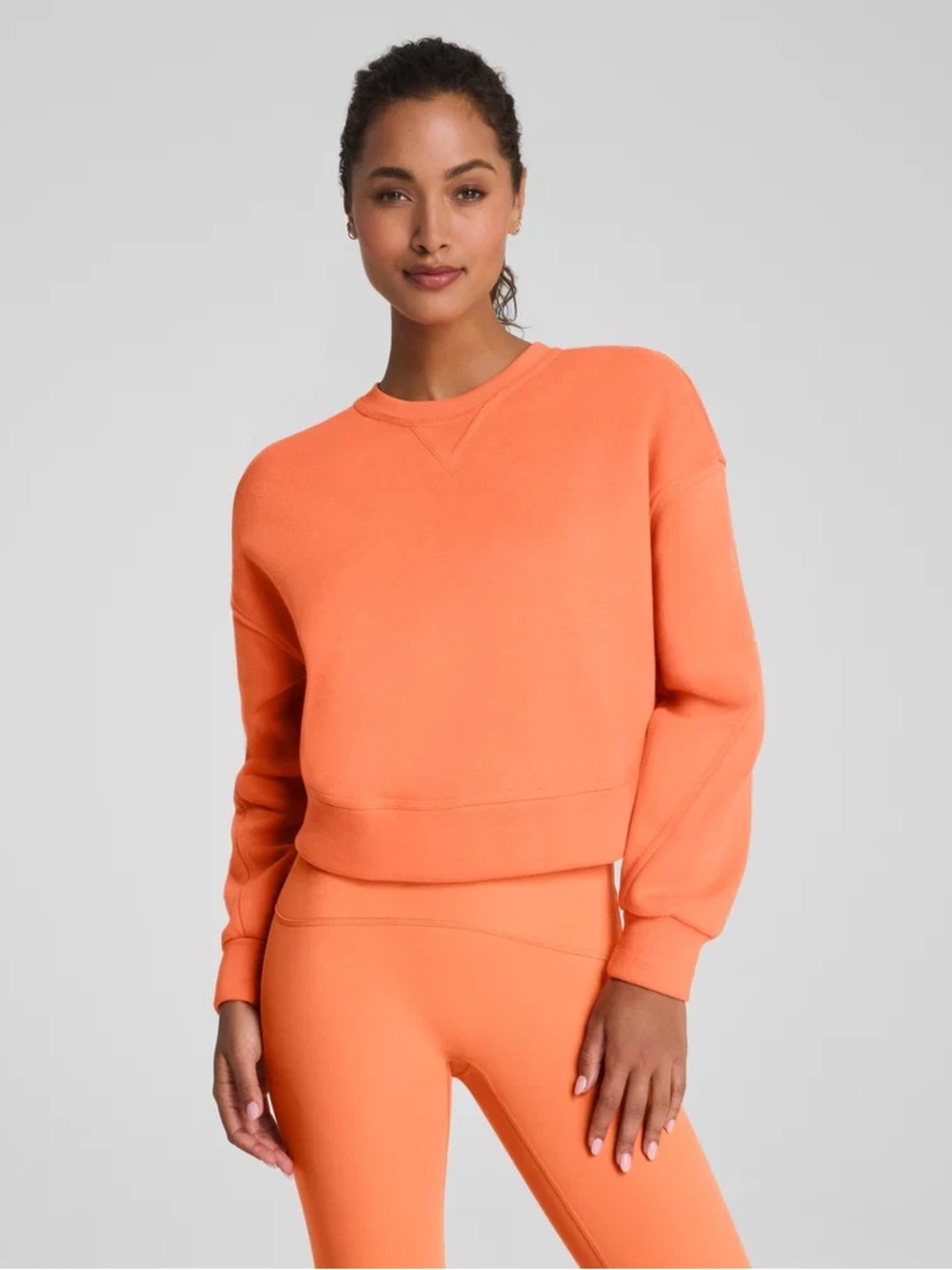 SPANX Orange Fleece BoostUp Crewneck Pullover Sweater Size Small